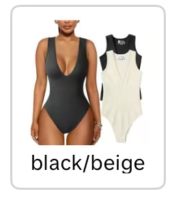 Women's 2 Piece Sleeveless Deep V Neck Ribbed Leotard One Piece Bodysuit