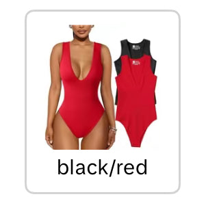 Women's 2 Piece Sleeveless Deep V Neck Ribbed Leotard One Piece Bodysuit