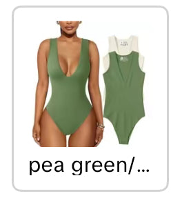 Women's 2 Piece Sleeveless Deep V Neck Ribbed Leotard One Piece Bodysuit