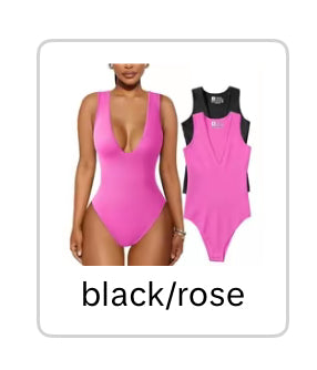 Women's 2 Piece Sleeveless Deep V Neck Ribbed Leotard One Piece Bodysuit